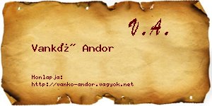 Vankó Andor névjegykártya